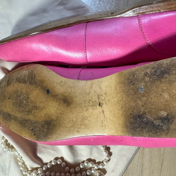 Vintage Barbiecore Enzo Angiolini Hot Pink Leather Loafers | Square Toe Flats 8M - Picture 8 of 9